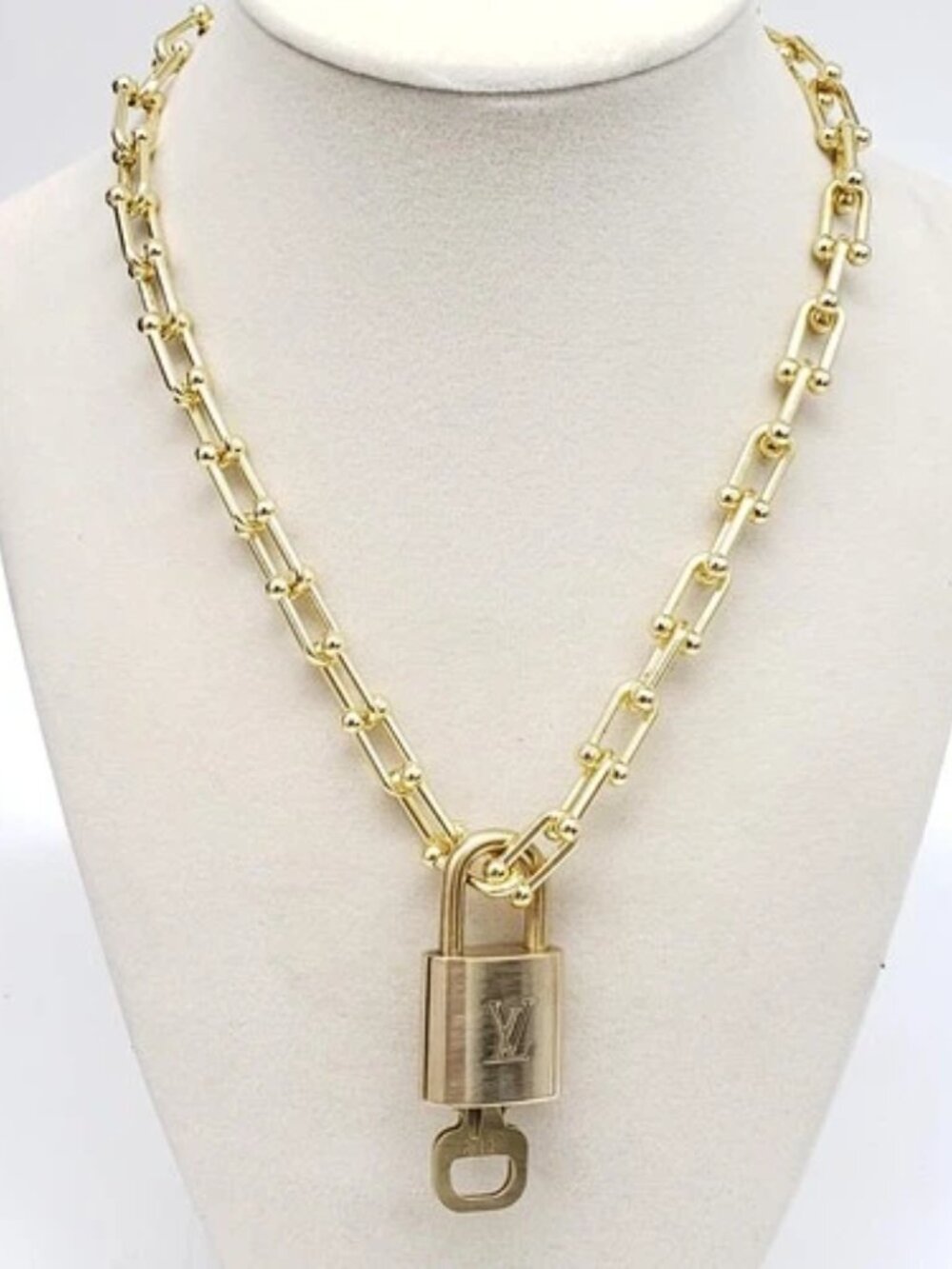 Gold-Plated Necklace with Authentic Louis Vuitton Padlock